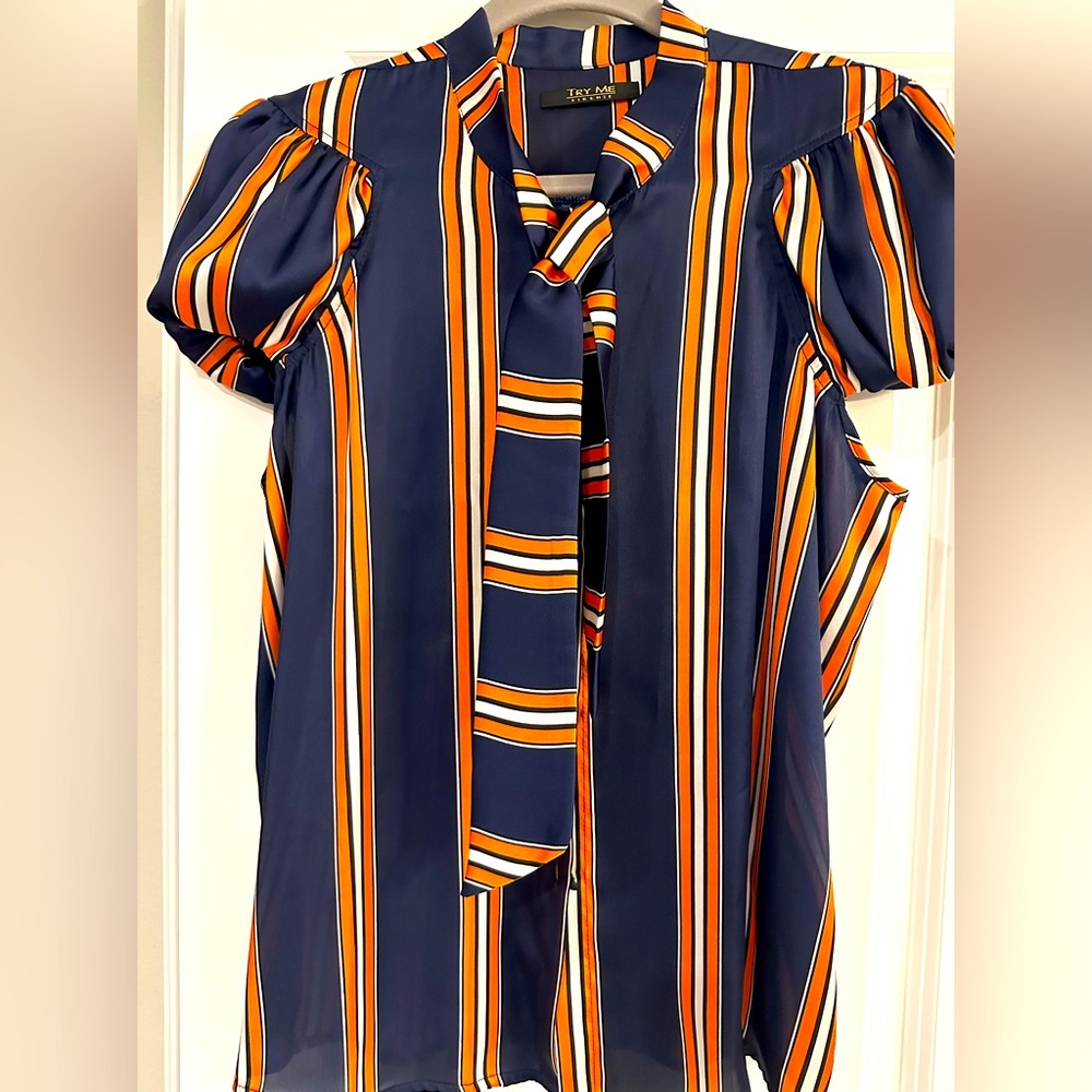 Try Me Firenze Women’s Short Sleeve Blouse Navy/Orange NWOT Size: EU 44
